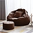 ink craft Bean Bag Cover with Footrest and Cushion (Without Filling) 3 Pcs Combo Set Faux Leather Sturdy Construction for Adults Teenagers Kids Indoor Use (Brown)