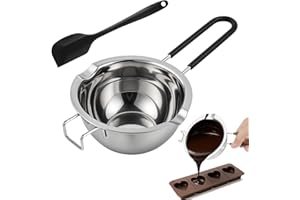 FHISKUNYU Pentola Fusione Acciaio Inox 304 400ml - Bagnomaria con Manicotto Antiustione & Spatola Blu per Cioccolato/Formaggio/Burro