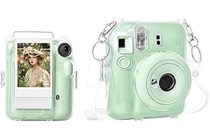 Rieibi Housse pour Instax Mini 12 - Étui de Stockage de Photos pour Appareil Photo Instantané Fujifilm Instax Mini 12 - avec Poche pour Film Améliorée et Bandoulière - Transparent Amélioré