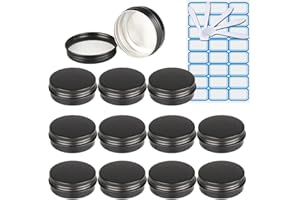 ZEOABSY 10 Piezas Tarros de Aluminio con Tapa Rosca 30ml, Negro Mate Tarros de Aluminio Vacíos Redondo para Contenedor De Cosméticos Cremas Caja de almacenaje con 5 Espátula y 1 Etiqueta