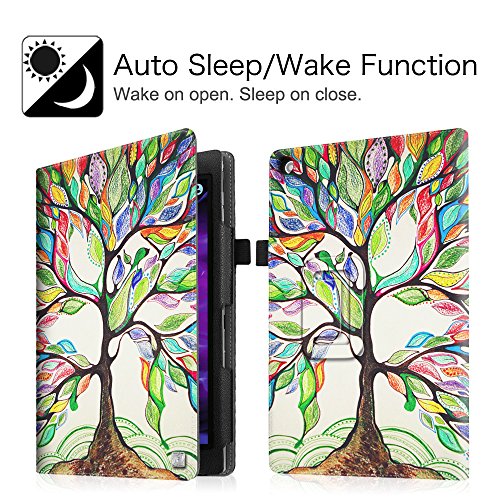Fintie Medion Lifetab S10351 S10352 X10301 X10302 MD 99666 Hülle Case – Folio Kunstleder Schutzhülle Tasche Cover Etui mit Ständerfunktion und Stylus-Halterung für Medion Lifetab S10351 S10352 X10301 X10302 Tablet-PC (10.1 Zoll), Liebesbaum - 3