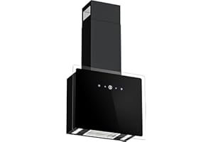 FIREGAS 60cm Cooker Hood with Brushless Motor, Tempered Glass & Stainless Steel Extractor Hood with Touch Screen, LED Lights and Recirculating,Black