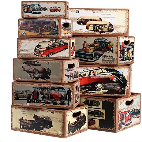 Hollyberry Home Set of 10 Rectangular Boxes-VW, Wood, Multicolour, 52.5 x 38.5 x 21.5 cm