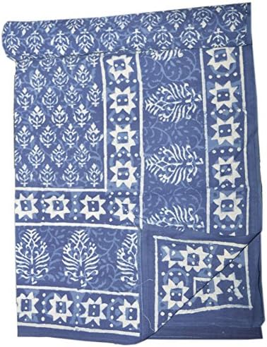 Gypsia Studio Indigo Blue Hand Block Print Cotton Mud Resist Bed Sheet Bed Cover Bed Spread