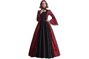 CAMDOM Vestido de Fiesta Victoriano para Mujer Vestido Retro Medieval de Palacio Largo Cuello Cuadrado Satén Elegante Mangas Acampanadas Disfraz Vintage para Cosplay,Noche Formal