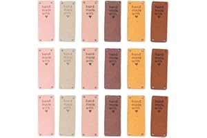 GUOGUONB 30 Pieces Handmade Leather Labels Tags Rectangular Sewing Cloth Labels Label Sewing with 4 Holes Hand Made with Love Label for Sewing Button DIY Crafting Scrapbooking Clothing Accessories，5x2cm