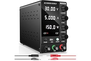 RUZIZAO DC Bench Power Supply Variable: 30V 5A Adjustable Switching Regulated High Precision 4-Digits LED Display 5V/2A USB Port Test Lead Output & Input Power Cord Bench Lab DC Power Supply