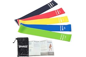 SPHIRES Resistance Bands Set of 5 Natural Latex Exercise Band With Carry Bag & Instruction Guide, Skin Friendly & Recyclable Fitness Accessories Stretch Bands For Exercise Home Workout Equipment