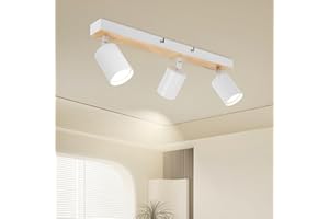 Ketom Deckenstrahler LED Schwenkbarer - Deckenleuchte 3 Flammig - GU10 Deckenlampe Deckenstrahler Holz Weiß - Modern Strahler - Ohne Leuchtmittel