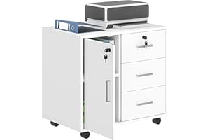 HOMCOM Caisson bureau avec 3 tiroirs et étagère réglable, meuble de rangement armoire rangement bureau verrouillable avec roulettes, 40 x 60 x 56 cm, blanc