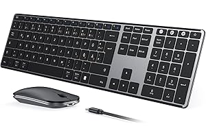 seenda SKM64-3 Bluetooth Tastatur mit Maus, Wiederaufladbare Dualmodus USB & Bluetooth Tastatur aus Metall, Ultradünne Leise Tastatur Maus Set kabellos für PC/Tablet/MacOS, QWERTZ Layout(Grau)