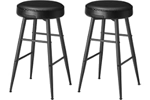 VASAGLE EKHO Colección - Juego de 2 Taburetes de Bar, Taburete Cocina, Taburete Desayuno, Cuero Sintético con Costuras, Moderno Siglo Medio, 63 cm Alto, Silla Comedor, Fácil Montaje, Negro Tinta