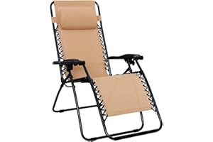 Amazon Basics Zero Gravity Relaxing Chair, Lightweight, 90cm x 66cm x 110cm, Beige