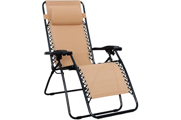 Amazon Basics Chaise de camping pliable zéro gravité, 90 x 65 x 110 cm, Beige
