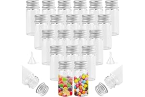 REFORUNG 45 Stück 10ml kleine Glasflasche Glas Reagenzgläser mit Schraubverschluss Aus Aluminium Klare Flüssigkeitsprobe Fläschchen Luftdichte Flaschen mit 2 Trichter für Hochzeit Party Zubehör