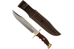 Muela Coltello da caccia BW-22 con lama in acciaio inox MoVa da 22 cm e impugnatura in legno di corallo per caccia, pesca, sopravvivenza e bushcraft + portabottiglie regalo