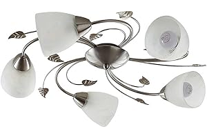 Lindby romantica plafoniera led soffitto, lampadario soggiorno design floreale, lampadario camera da letto stile antico, lampada 5 luci E14, decoro foglie e fiori, metallo satinato