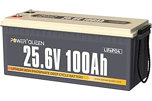 ‎POWER QUEEN Power Queen 25.6 V 100 Ah 2.56 kWh tiefe Zyklus-LiFePO4-Batterie mit langem Leben, über 4000-Zyklen, 2.56 kWh maximale Strombelastung, perfekt für Wohnmobil, Off-Grid-System, Solarspeichersystem
