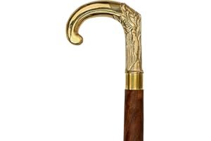 NAUTICAL REPLICA HUB Bastone da passeggio in legno con manico in ottone dorato in stile vintage