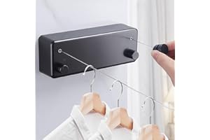 I3C Retractable Clothesline 4.2m, Duo Reel Washing Line, Wall Mounted Clothes Drying Line, Stainless Steel Extendable Laundry Line for Indoor Bathroom Balcony (Black)