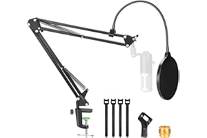 Mikrofonständer, AGPtek Mikrofonarm Ständer mit Ausleger/Mic Boom Arm, Metallschraubadapter, Popschutz, Kabelbinder und Mikrofonhalter, Schreibtisch Mikrofonständer für Snow Ball, Blue Yeti und andere