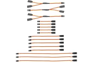 GTIWUNG 16PCS JR Style Servo Extension 22AWG 60 Cœurs, 5 x 3 Cable D'extension Servo, 5 x 6 Cable Rallonge, 3 x 12 3 Broches Câble D'extension JR Plug Futaba, 3 x 6 Servo Y Harnais 1 à 2 Câbles