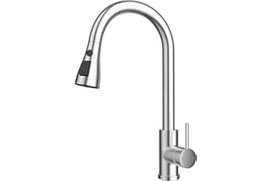 WLTEDRGO Brushed Stainless Kitchen Tap, 360° Swivel Kitchen Sink Taps with Pull Out Spray, Stainless Steel Mixer Tap with 3 Functions, 1 Hole Single Lever High Arc Sink Taps, High Pressure Faucet
