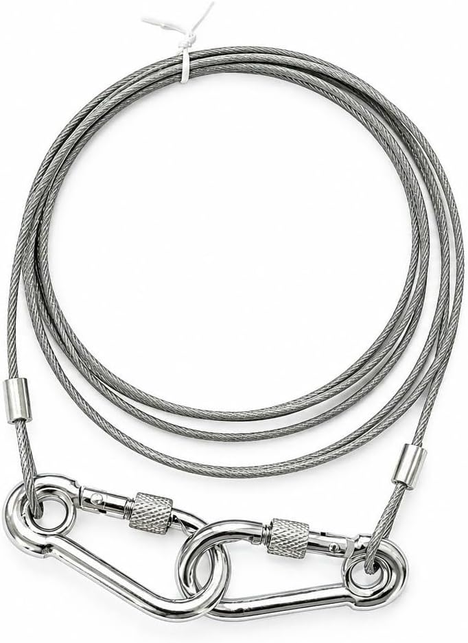 Köpek Bağlama Çelik Halatı Kaplamalı Kilitli (2 METRE) | Çelik Halat, Kaplama Yüzey, Kilitli Tasarım, Köpek için