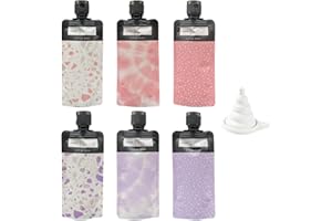 MEMOFYND 6 bottiglie da viaggio da 90 ml e 1 imbuto, beauty case per il viaggio, sacchetti per liquidi imbottigliati, contenitori per cosmetici per la conservazione divisa (rosa, viola)
