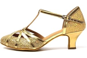 HROYL Chaussures de Danse Latine Femme Salsa Bachata Souple Paillettes Bout Fermé Chaussures Danse Tango de Salon 511-512