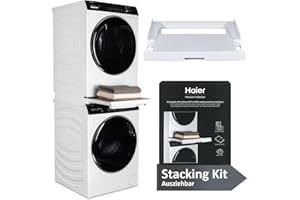 Haier Zwischenbaurahmen für Trockner & Waschmaschine, ausziehbar I Universaler Verbindungsrahmen für Haier Waschmaschine Serie 3, 5, 7 & Trockner Serie 5, 7 I Kippsicherer Zwischenbausatz weiß