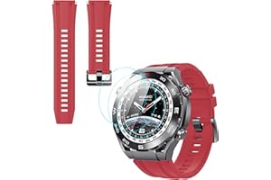 GIOPUEY Armband Kompatibel mit Huawei Watch Ultimate, [2 in 1] TPU Silikon Armband + 3 Stück Schutzfolie [Verschleißfest] [Atmungsaktiv] Ersatzarmband