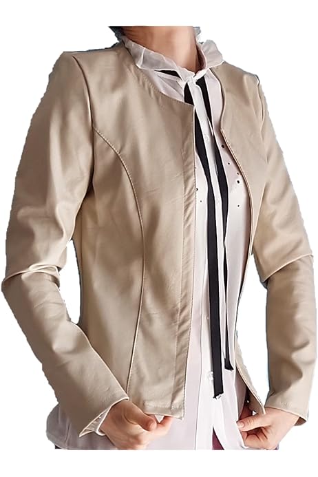Giacca In Ecopelle Queen Helena, Stile Coreano, Corta E Leggera, Perfetta Per Look Casual E Glamour - Taglia M, Colore Beige