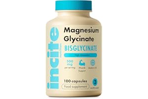 INCITE NUTRITION Magnesium Glycinate - 500mg - Premium Quality Natural - High Strength 100 Vegan Capsules (3 Month Supply) with Highest Bioavailability - Magnesium Supplements (bisglycinate)