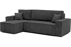 ‎GREKPOL GREKPOL 244x145 Sofa mit Schlaffunktion (200x125) - Cord Sofa - Sofa 3 Sitzer - Dunkelgrau Ecksofa mit Schlaffunktion und Bettkasten - Schlafsofa mit Bettkasten - Couch