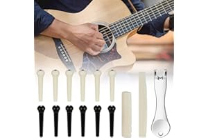 skytowards 12 Stück Gitarre Pins Brücke Kunststoff Gitarre Bridge mit 2 PCS Gitarrensteg Sattel und Stegeinlage Puller Remover Extractor Werkzeug Stegstifte Gitarre Sattelmutter für Akustik Gitarren