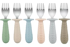 PandaEar Set di 6 Forchette per Bambini | Punte in Acciaio Inox e Manico in Silicone | Posate per Neonati e Bambini | Senza BPA, Presa Facile, Lavabili in Lavastoviglie, Svezzamento Autonomo