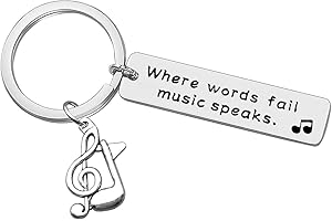 Dabihu Music Keyring Gift Where Words Fail Music Speaks Keyring Music Lover Gift Music Note Keychain Gift for Music Teacher Student Musicians Gifts Inspirational Gift Music Key Ring
