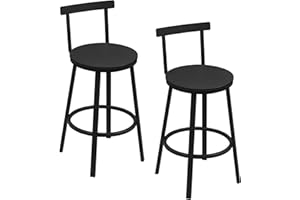 WOLTU Sgabelli Cucina Set di 2, Sgabelli da Bar per Colazione, con Poggiapiedi e Schienale, Struttura in Metallo, Nero
