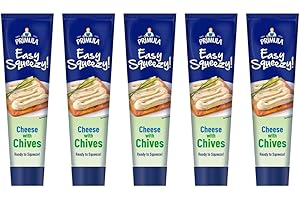 BARGAINSMANIA Primulla Cheese with Chives Spread - Easy To Use. Just Squeeze The Tube And Watch The Cheese Come Out - a Bagel Or Some Toast - Pack of 5 x 100g