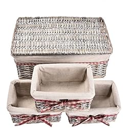 Bloomma Cestas de Almacenamiento Tejidas, Juego de 4 cestas de Mimbre y Lino, cestas de organización para Armario, baño, Dormitorio, Juguetes, contenedores – 3 pequeños, 1 Grande