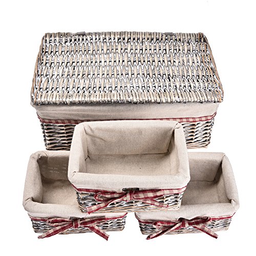 Bloomma Cestas de Almacenamiento Tejidas, Juego de 4 cestas de Mimbre y Lino, cestas de organización para Armario, baño, Dormitorio, Juguetes, contenedores – 3 pequeños, 1 Grande