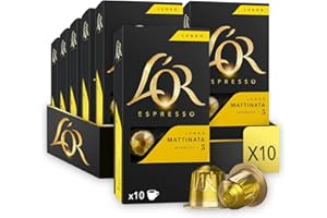 L'OR - Café Espresso - Lungo Mattinata - Intensité 5 - Saveurs Chocolat et Agrumes - 10 lots de 10 capsules aluminium