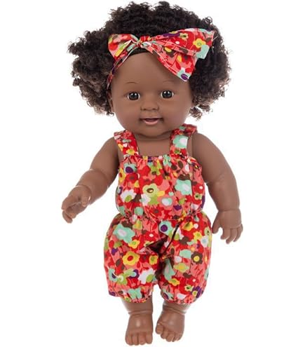 Bambola Africana Con Zaino E Biberon 30 Cm - Capelli Ricci Morbidi - Giocattolo Per Bambini Regalo Compleanno