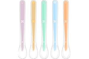 Vicloon Cucharas Bebé Silicona, 5 Piezas Cucharas de Aprendizaje para Bebe, Cuchara para Bebé Niño,Silicona Suave Cuchara de Punta de alimentación para Bebés
