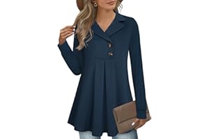 GUUKA Ladies Casual Long Sleeve V Neck Swing Tunic Tops Loose Pleated Pullover Longline Autumn Jumpers For Women UK