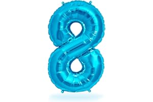 FUNXGO Folien-Ballon 8, Helium-Ballon, Luftballon-Zahl, nachfüllbare Riesen-Ballonzahl, Party-Deko zum 8. Geburtstag, Jubiläum, Hochzeit, blau