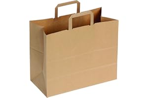 DeinPack Lot de 25 sacs en papier 32 x 18 x 26 cm - Respectueux de l'environnement - Grands sacs en papier biodégradables et compostables - Marron