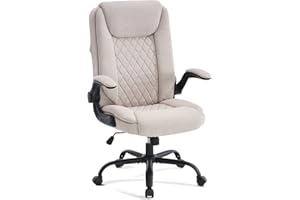 CASTLOVE Ergonomiczne krzesło biurowe, fotel szefa z wyściełanymi podłokietnikami, składany, regulacja wysokości, funkcja przechylania i zagłówek, wygodny, do biura domowego, biurowego (Beżowy)