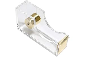 FUXUNAMZ Dispensador de cinta acrílica transparente, Cortador de cinta, Cortador de cinta de papelería de sobremesa, Antideslizante, Fácil de usar, 12x6,5x3,5 cm, 210g, Oro, 1ud.